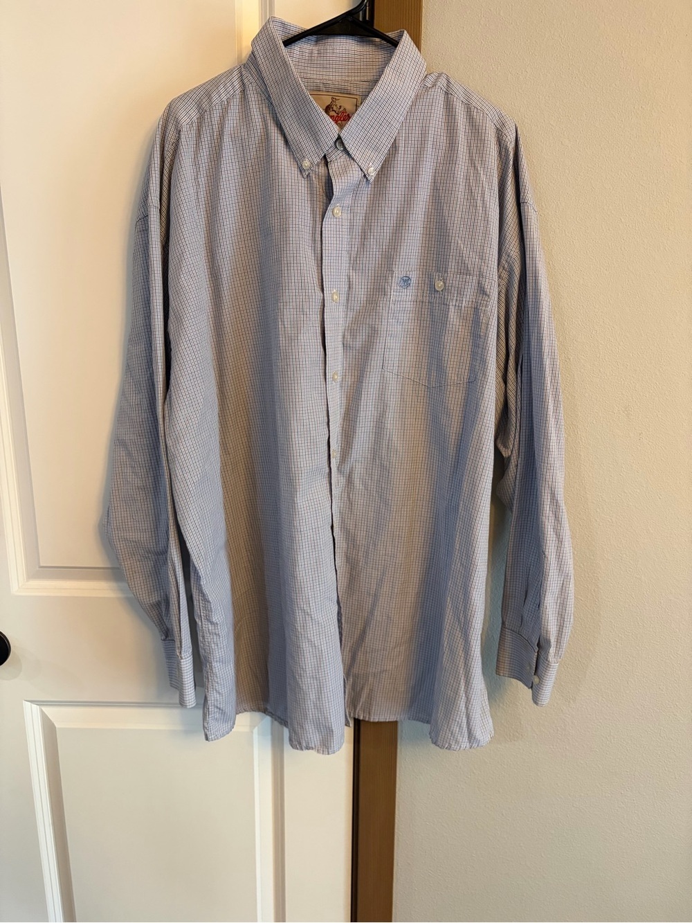 NWOT Men’s Wrangler Red White & Blue Checks Long Sleeve Button Down Size 3XL